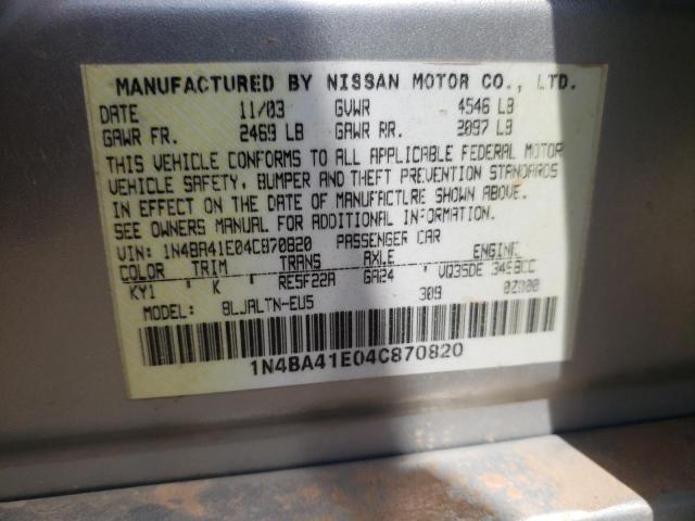 Photo 10 from auction – 2004 NISSAN MAXIMA SE with VIN 1N4BA41E04C870820