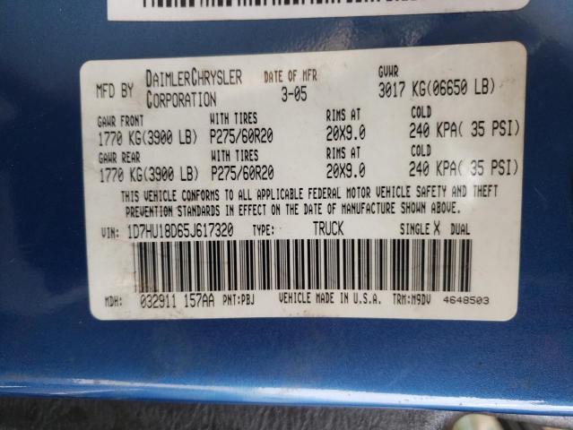 Photo 10 from auction – 2005 DODGE RAM 1500 S with VIN 1D7HU18D65J617320