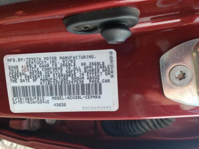 Photo 10 from auction – 2003 TOYOTA CAMRY LE with VIN 4T1BE32K83U247530