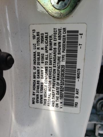 Photo 10 from auction – 2013 HONDA CIVIC LX with VIN 19XFB2F52DE083639