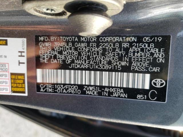 Photo 10 from auction – 2019 TOYOTA PRIUS with VIN JTDKARFU1K3089115