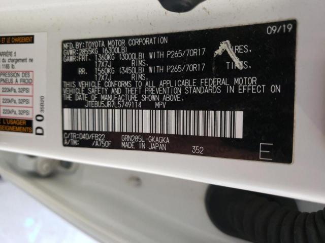Photo 10 from auction – 2020 TOYOTA 4RUNNER SR with VIN JTEBU5JR7L5749114