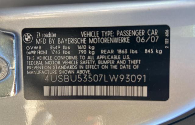 Photo 10 from auction – 2007 BMW Z4 3.0SI with VIN 4USBU53507LW93091