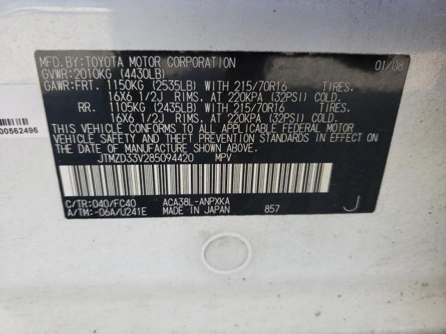 Photo 10 from auction – 2008 TOYOTA RAV4 with VIN JTMZD33V285094420