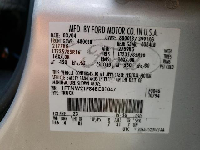 Photo 10 from auction – 2004 FORD F250 SUPER with VIN 1FTNW21P84EC81047