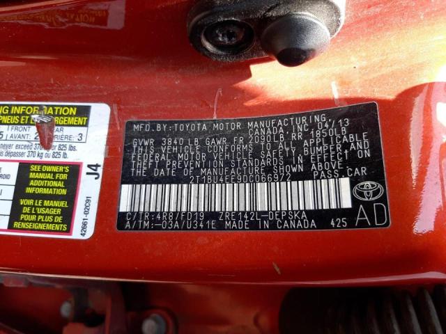 Photo 10 from auction – 2013 TOYOTA COROLLA BA with VIN 2T1BU4EE9DC066972