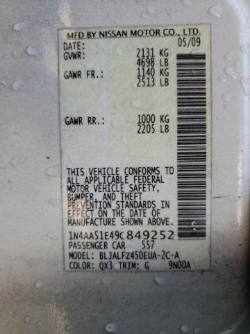 Photo 10 from auction – 2009 NISSAN MAXIMA S with VIN 1N4AA51E49C849252