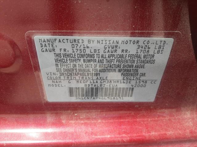 Photo 10 from auction – 2016 NISSAN VERSA S with VIN 3N1CN7AP4GL918191