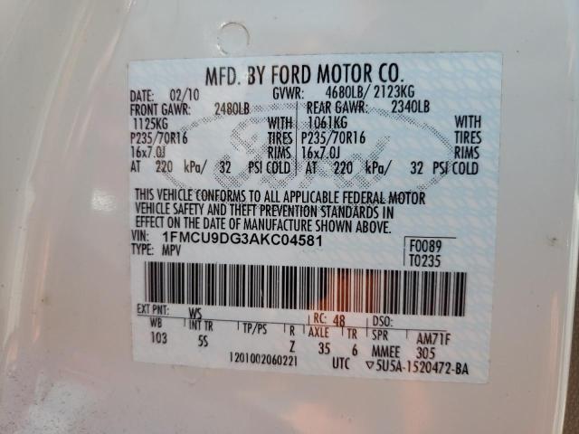 Photo 10 from auction – 2010 FORD ESCAPE XLT with VIN 1FMCU9DG3AKC04581