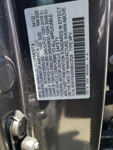Photo 10 from auction – 2022 HONDA PILOT SE with VIN 5FNYF5H20NB022528