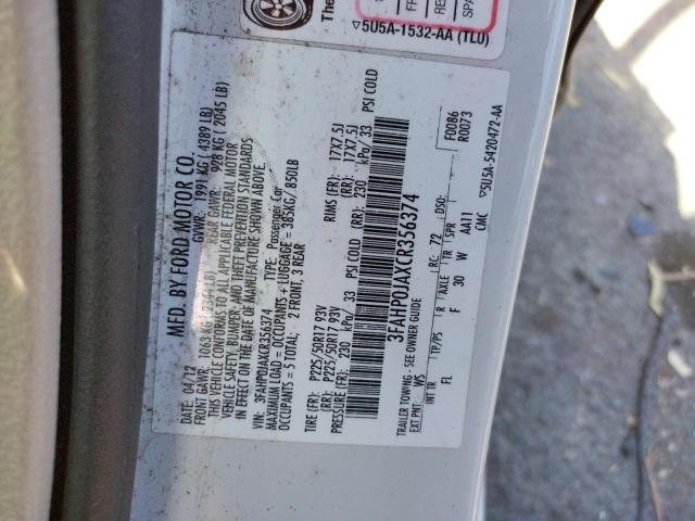Photo 10 from auction – 2012 FORD FUSION with VIN 3FAHP0JAXCR356374