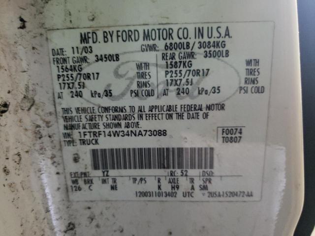 Photo 10 from auction – 2004 FORD F150 with VIN 1FTRF14W34NA73088