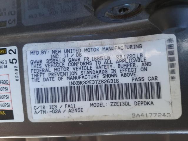 Photo 10 from auction – 2007 TOYOTA COROLLA CE with VIN 1NXBR32E37Z826316