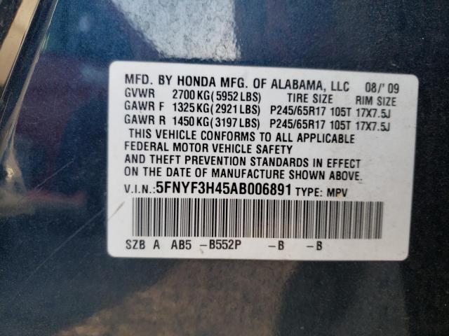 Photo 10 from auction – 2010 HONDA PILOT EX with VIN 5FNYF3H45AB006891