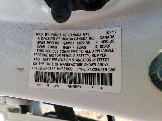 Photo 10 from auction – 2017 HONDA CIVIC EXL with VIN 2HGFC1F71HH655000