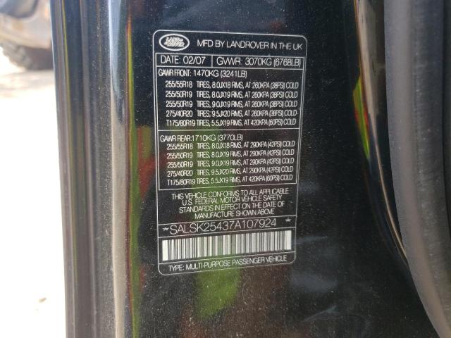 Photo 10 from auction – 2007 LAND ROVER RANGE ROVE with VIN SALSK25437A107924