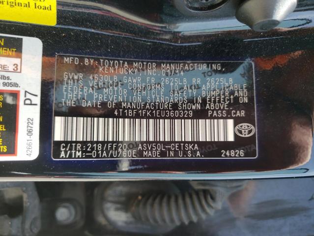 Photo 10 from auction – 2014 TOYOTA CAMRY L with VIN 4T1BF1FK1EU360329