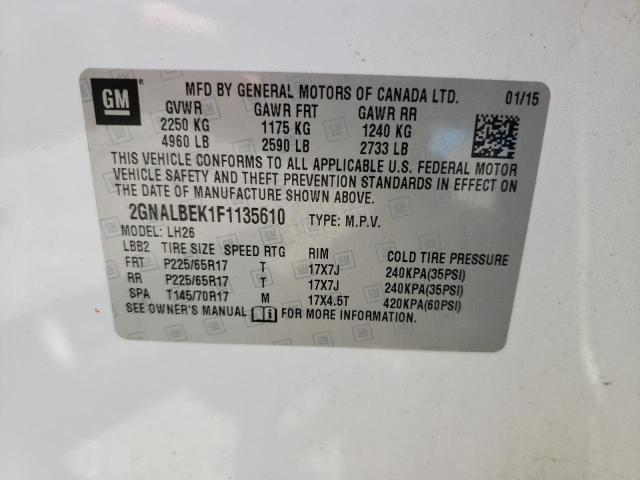 Photo 10 from auction – 2015 CHEVROLET EQUINOX LT with VIN 2GNALBEK1F1135610