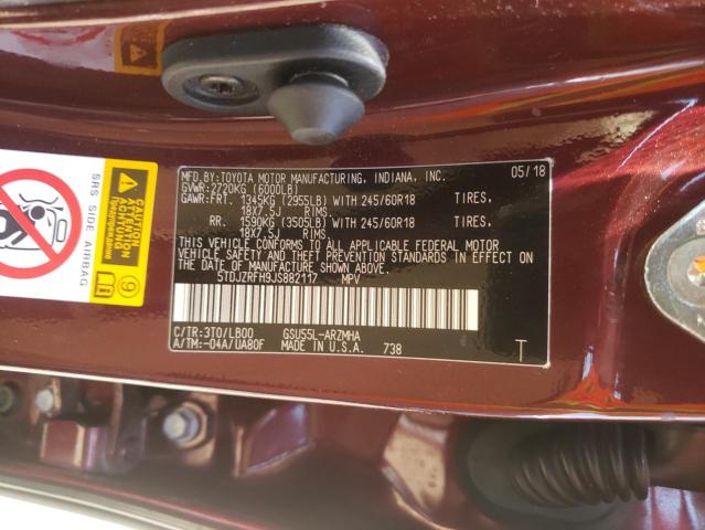 Photo 10 from auction – 2018 TOYOTA HIGHLANDER with VIN 5TDJZRFH9JS882117