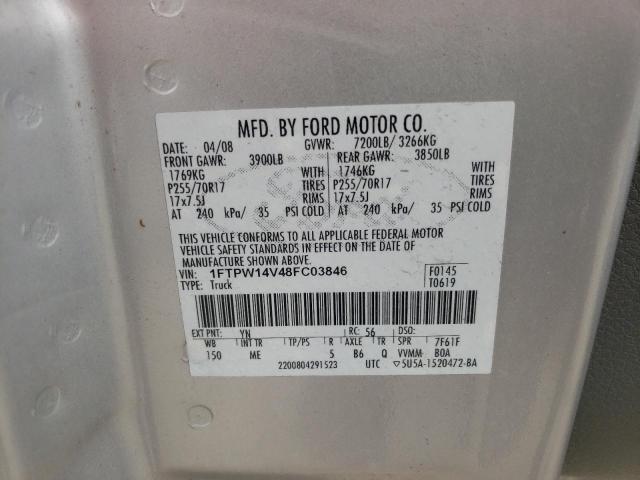 Photo 10 from auction – 2008 FORD F150 SUPER with VIN 1FTPW14V48FC03846