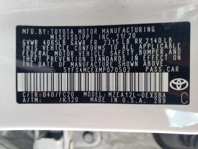 Photo 10 from auction – 2021 TOYOTA COROLLA SE with VIN 5YFS4MCEXMP070502
