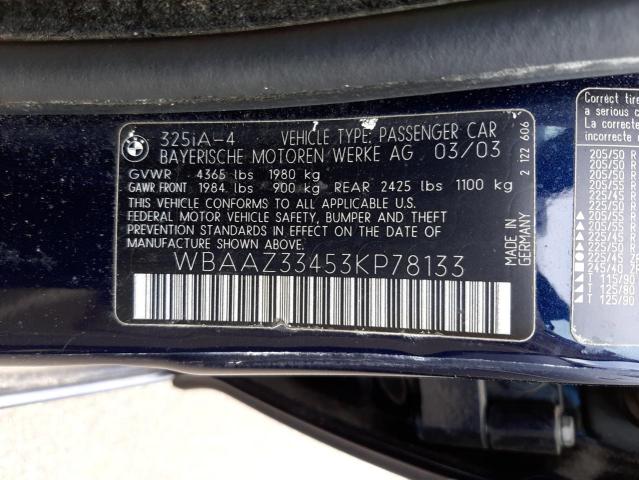 Photo 10 from auction – 2003 BMW 325I AUTOM with VIN WBAAZ33453KP78133