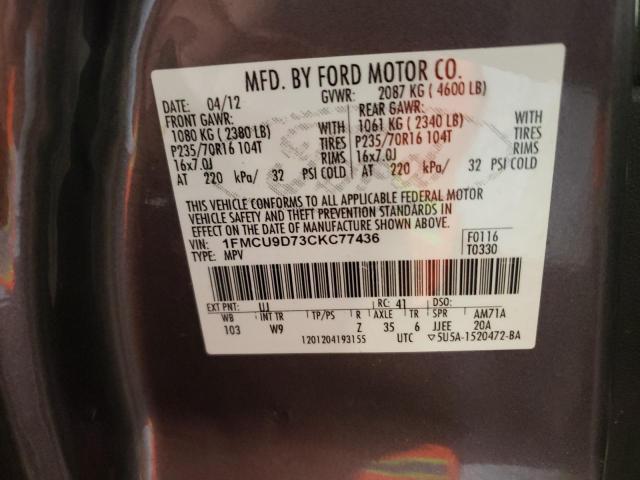 Photo 10 from auction – 2012 FORD ESCAPE XLT with VIN 1FMCU9D73CKC77436
