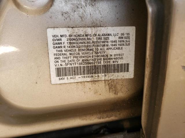 Photo 10 from auction – 2005 HONDA PILOT EXL with VIN 5FNYF18625B062198