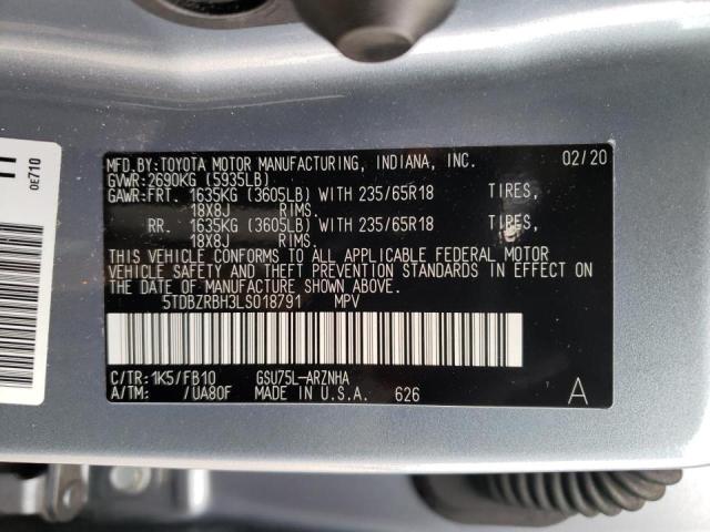 Photo 10 from auction – 2020 TOYOTA HIGHLANDER with VIN 5TDBZRBH3LS018791