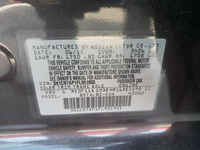 Photo 10 from auction – 2015 NISSAN VERSA S with VIN 3N1CN7AP1FL951955