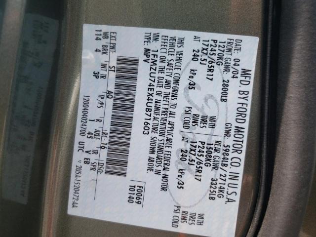 Photo 10 from auction – 2004 FORD EXPLORER with VIN 1FMZU74EX4UB71603