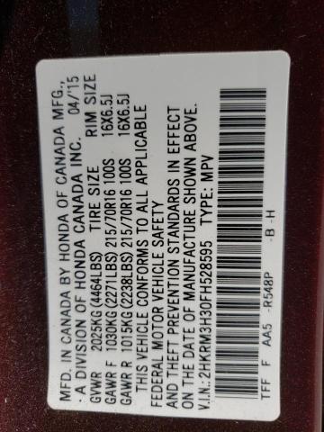 Photo 10 from auction – 2015 HONDA CR-V LX with VIN 2HKRM3H30FH528595