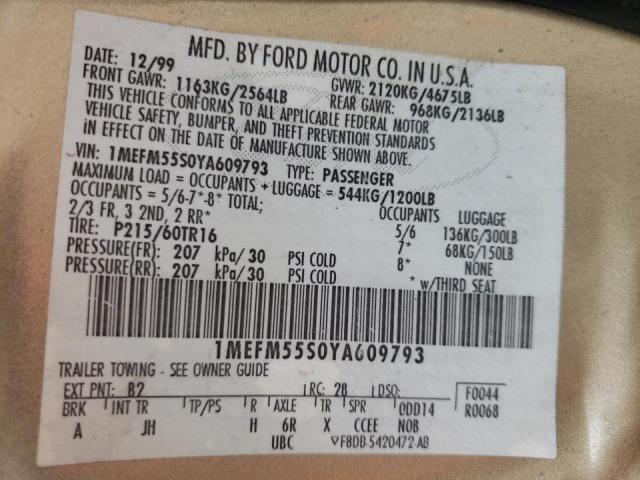 Photo 10 from auction – 2000 MERCURY SABLE LS P with VIN 1MEFM55S0YA609793
