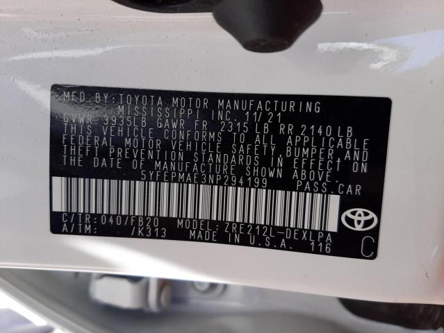 Photo 10 from auction – 2022 TOYOTA COROLLA LE with VIN 5YFEPMAE3NP294199