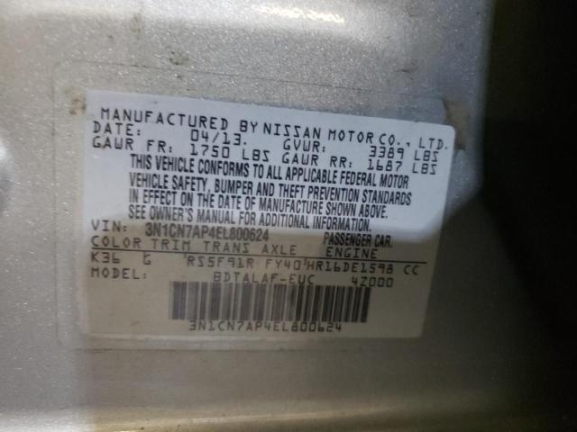Photo 10 from auction – 2014 NISSAN VERSA S with VIN 3N1CN7AP4EL800624