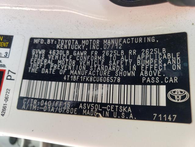 Photo 10 from auction – 2012 TOYOTA CAMRY with VIN 4T1BF1FK8CU606578