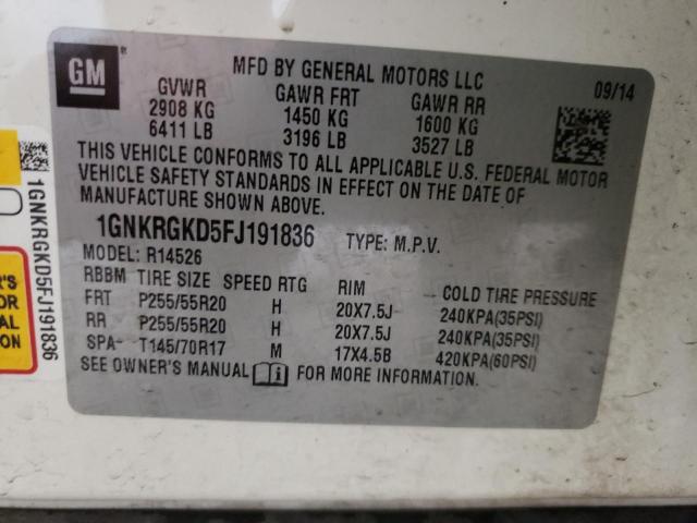 Photo 10 from auction – 2015 CHEVROLET TRAVERSE L with VIN 1GNKRGKD5FJ191836