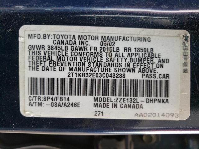 Photo 10 from auction – 2003 TOYOTA COROLLA MA with VIN 2T1KR32E03C043238
