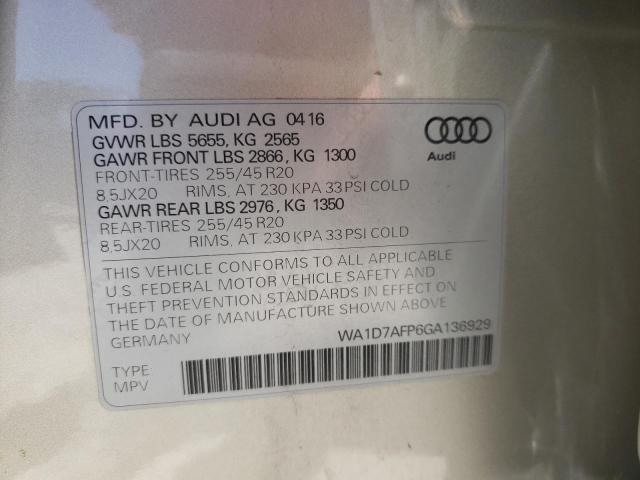 Photo 10 from auction – 2016 AUDI Q5 PREMIUM with VIN WA1D7AFP6GA136929