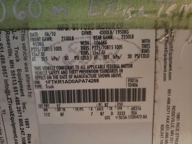 Photo 10 from auction – 2010 FORD RANGER with VIN 1FTKR1AD0APA74288