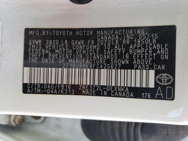 Photo 10 from auction – 2015 TOYOTA COROLLA L with VIN 2T1BURHE8FC425627