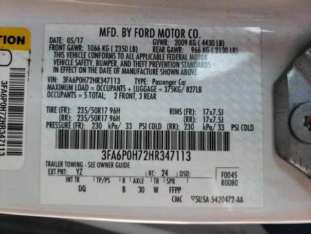 Photo 10 from auction – 2017 FORD FUSION SE with VIN 3FA6P0H72HR347113