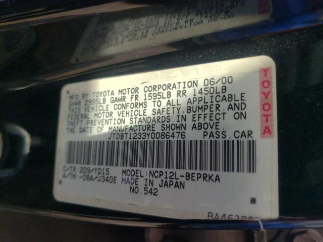 Photo 10 from auction – 2000 TOYOTA ECHO with VIN JTDBT1233Y0086476