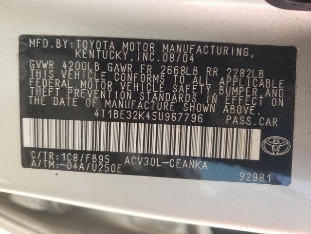 Photo 10 from auction – 2005 TOYOTA CAMRY LE with VIN 4T1BE32K45U967796