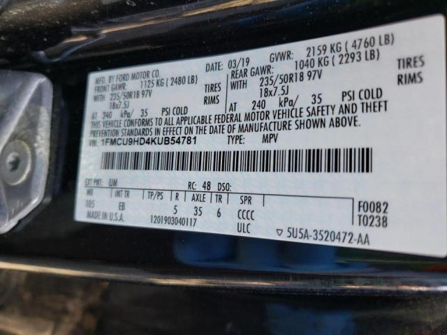 Photo 10 from auction – 2019 FORD ESCAPE SEL with VIN 1FMCU9HD4KUB54781