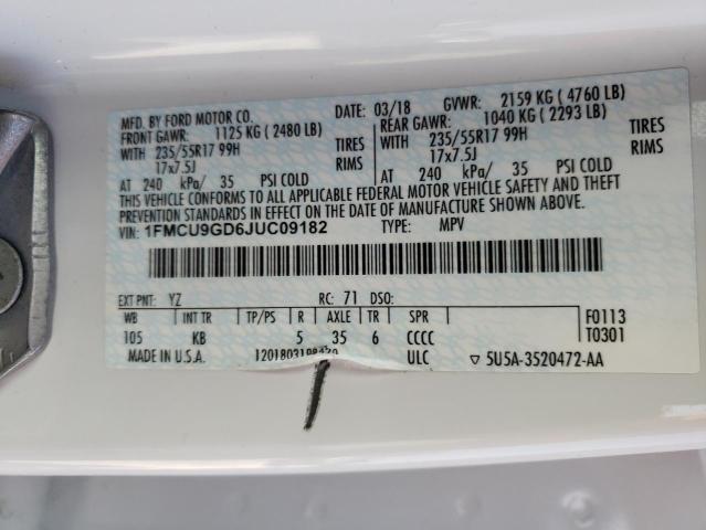 Photo 10 from auction – 2018 FORD ESCAPE SE with VIN 1FMCU9GD6JUC09182