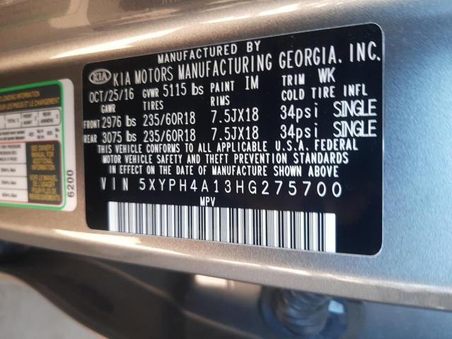 Photo 10 from auction – 2017 KIA SORENTO EX with VIN 5XYPH4A13HG275700