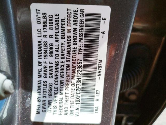 Foto 10 de la subasta – 2017 HONDA CIVIC EX con VIN 19XFC2F73HE229857