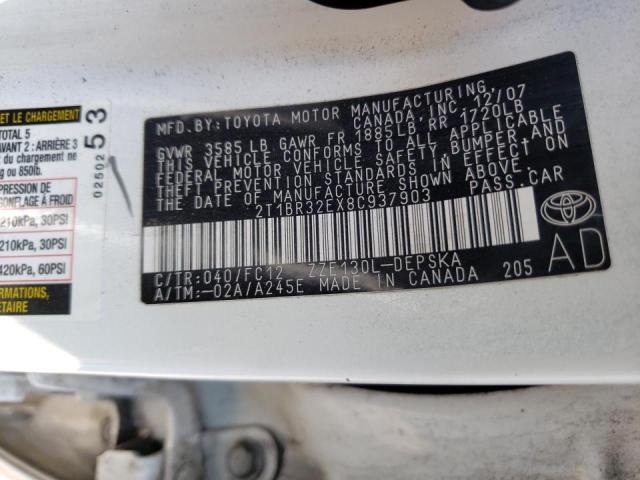 Photo 10 from auction – 2008 TOYOTA COROLLA CE with VIN 2T1BR32EX8C937903