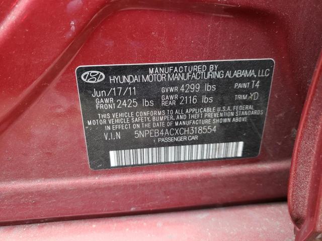 Photo 10 from auction – 2012 HYUNDAI SONATA GLS with VIN 5NPEB4ACXCH318554